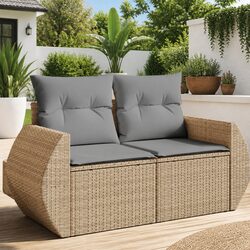 2-Seater Garden Sofa with Storage Cushions Outdoor Patio Seating Beige