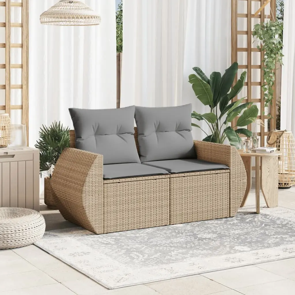 2-Seater Garden Sofa with Storage Cushions Outdoor Patio Seating Beige
