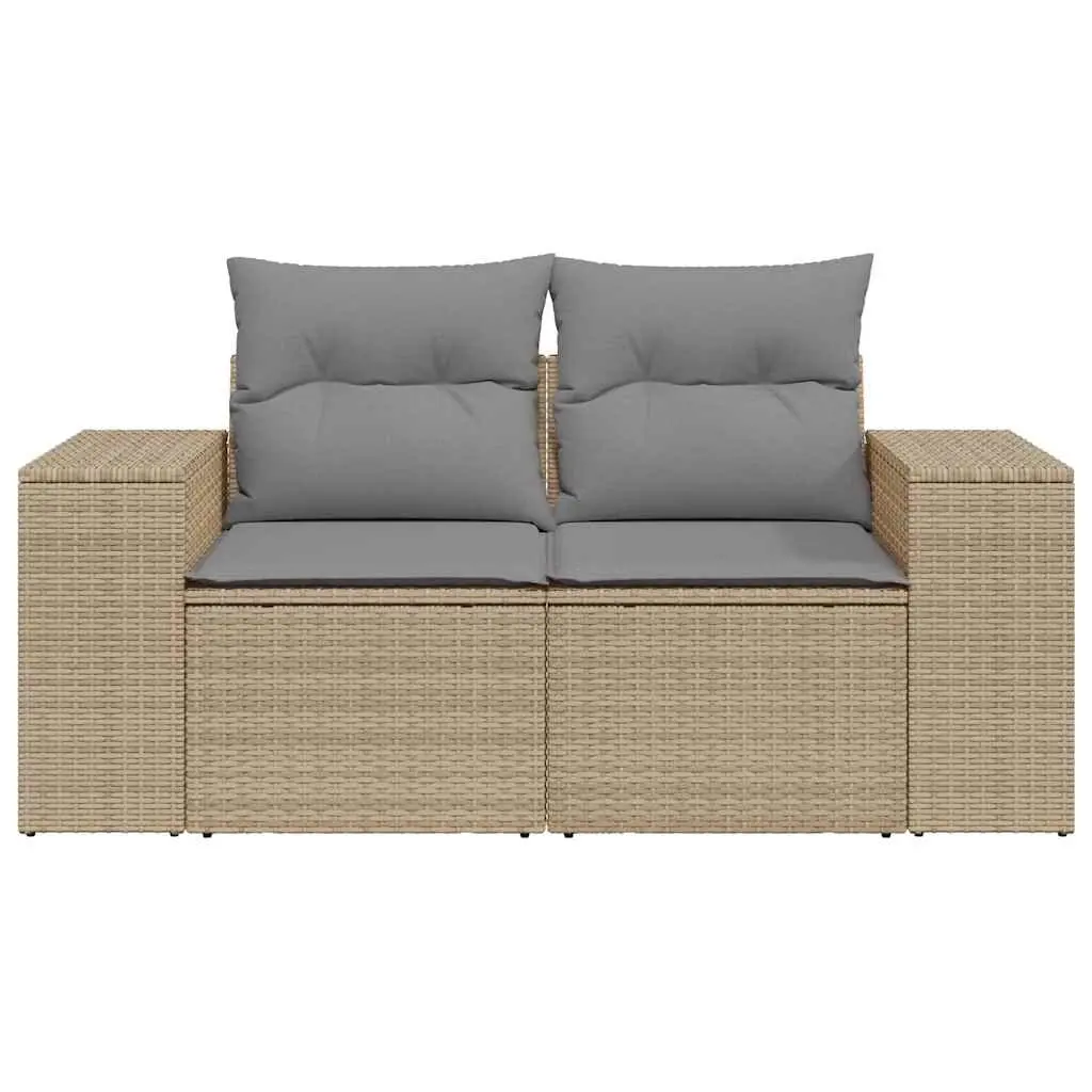 2-Seater Garden Sofa Outdoor Beige Poly Rattan with Storage and Cushions