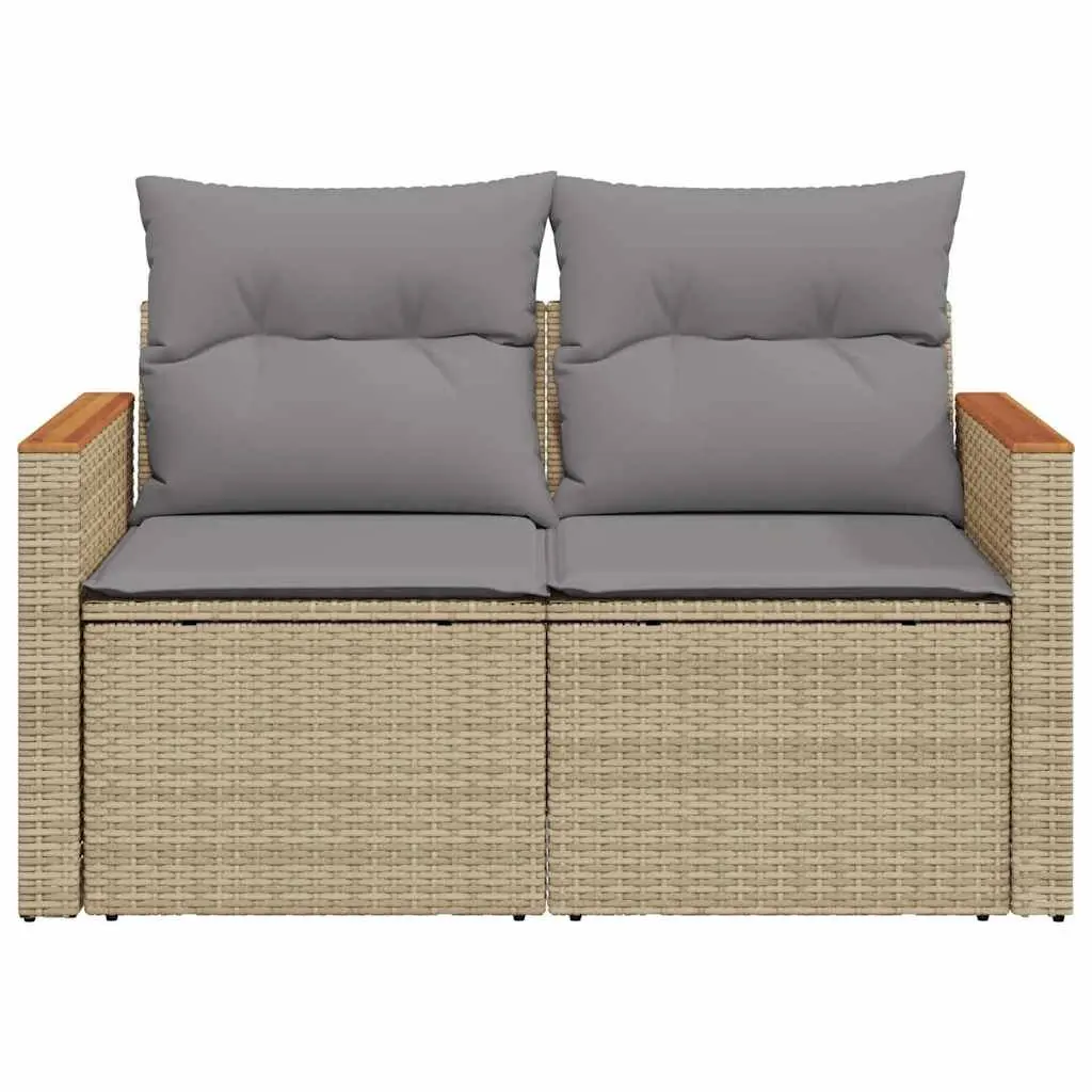 2-Seater Garden Sofa with Storage Beige PE Rattan Outdoor Patio Furniture