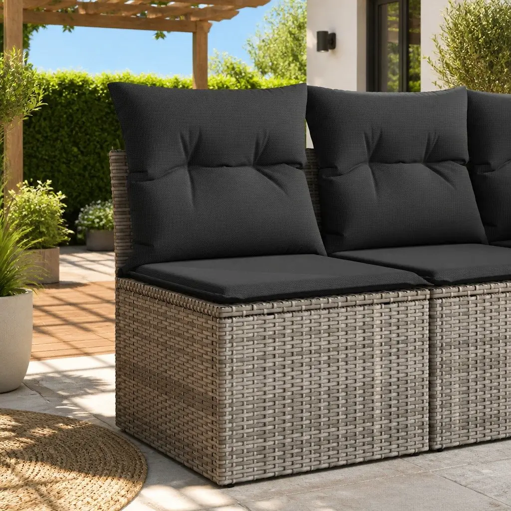 Modular Outdoor Garden Sofa Armless Grey Poly Rattan with Cushions