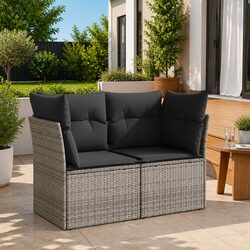 Grey Poly Rattan 2-Seater Outdoor Sofa with Cushions