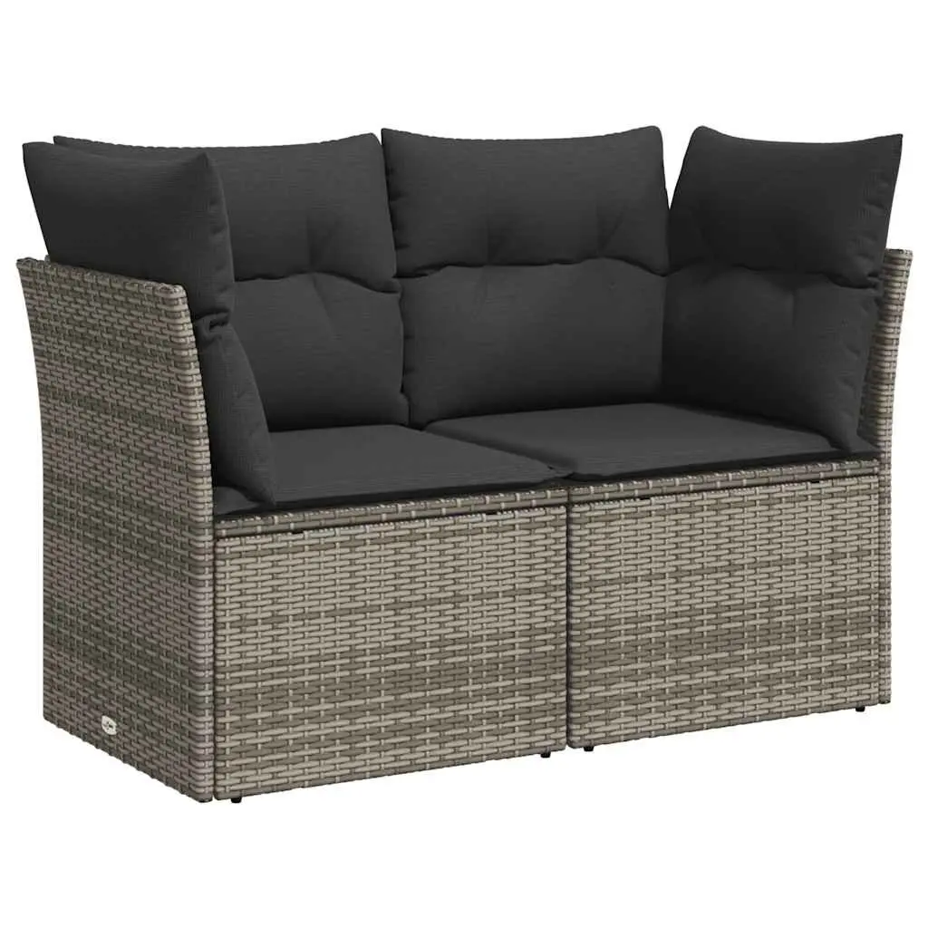 Outdoor Sofa 2-Seater Garden Furniture Set with Cushions Grey Poly Rattan