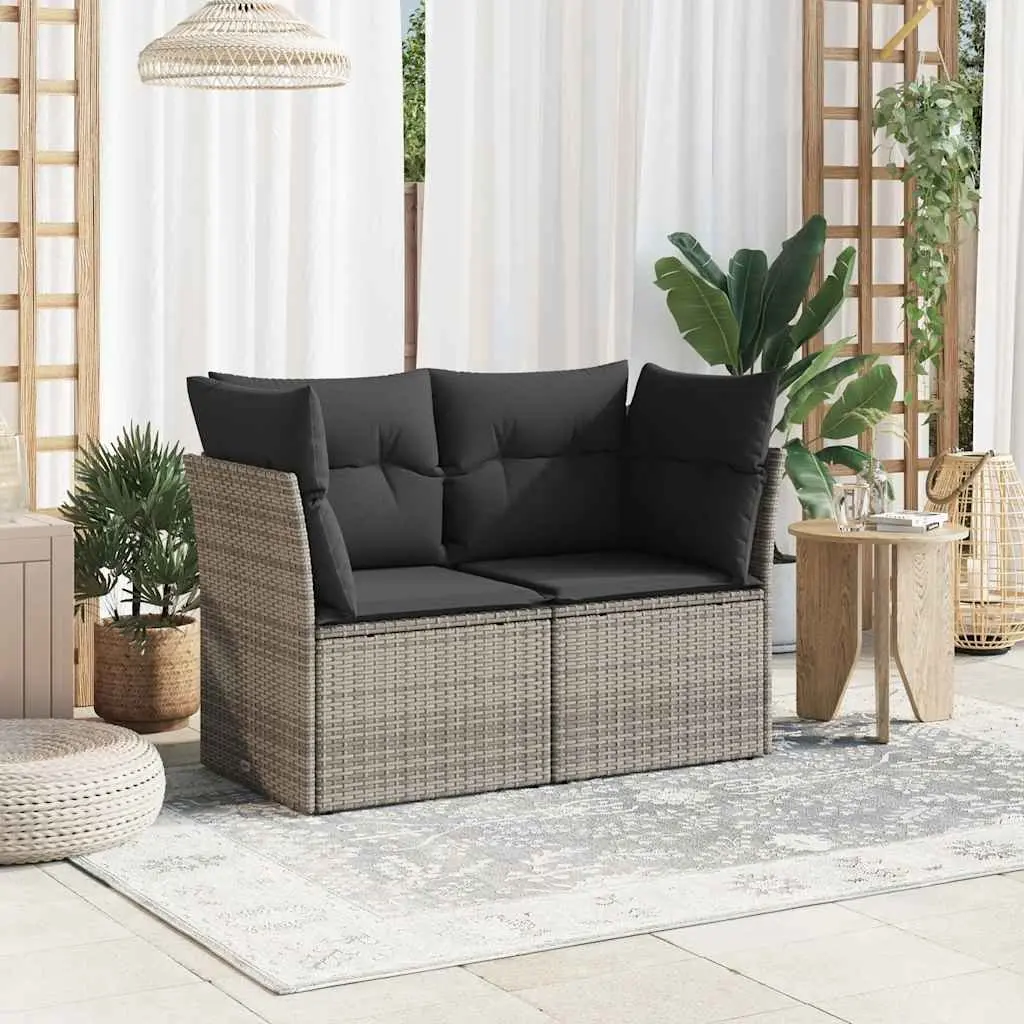 Outdoor Sofa 2-Seater Garden Furniture Set with Cushions Grey Poly Rattan