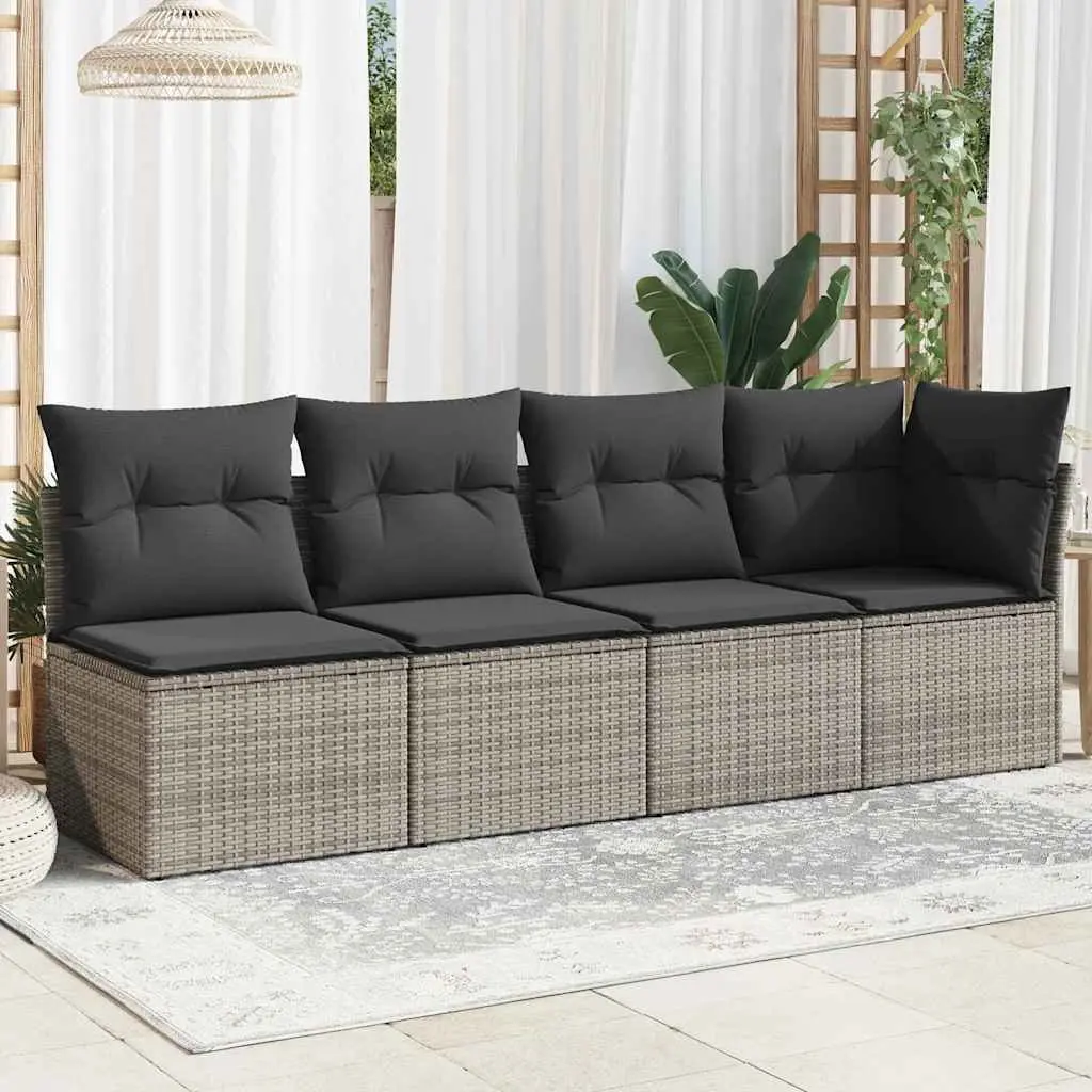 4-Seater Garden Sofa with Cushions Grey Outdoor Patio Rattan Furniture Set