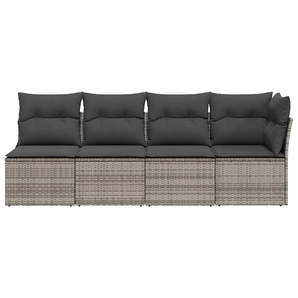 4-Seater Garden Sofa with Cushions Grey Outdoor Patio Rattan Furniture Set