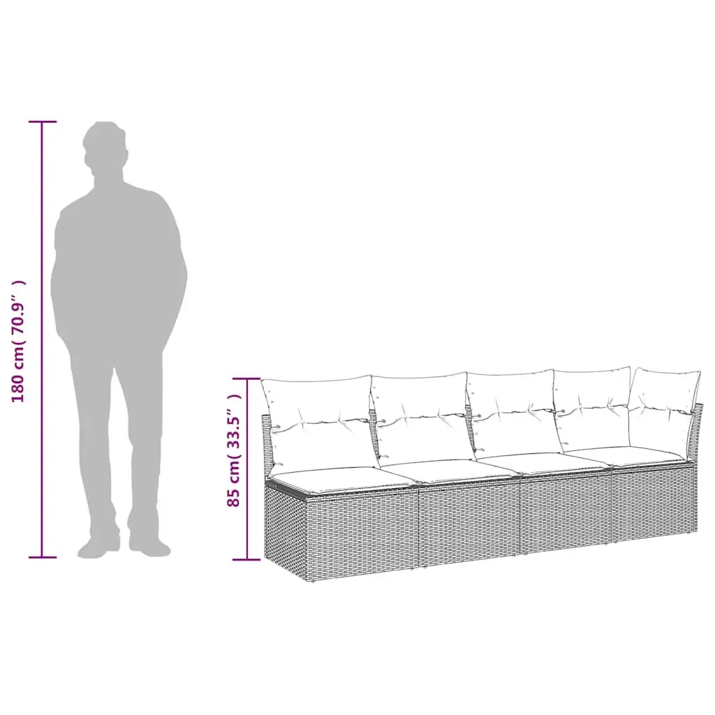 4-Seater Garden Sofa with Cushions Grey Outdoor Patio Rattan Furniture Set