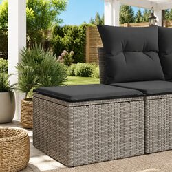 Garden Stool with Cushion Grey Outdoor Foot Rest Poly Rattan Patio Furniture