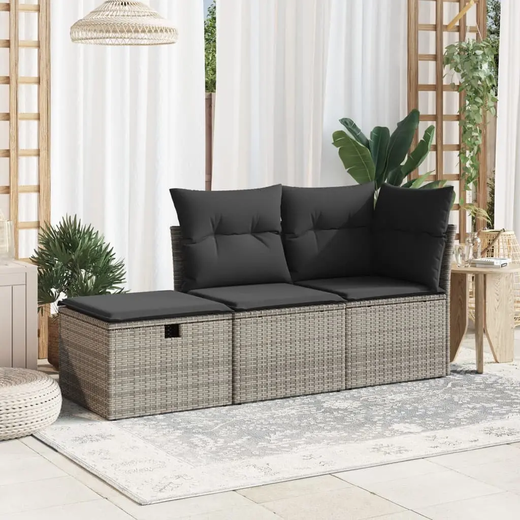 Garden Stool with Storage Cushion Grey Poly Rattan Seat 55 x 55 x 37 cm