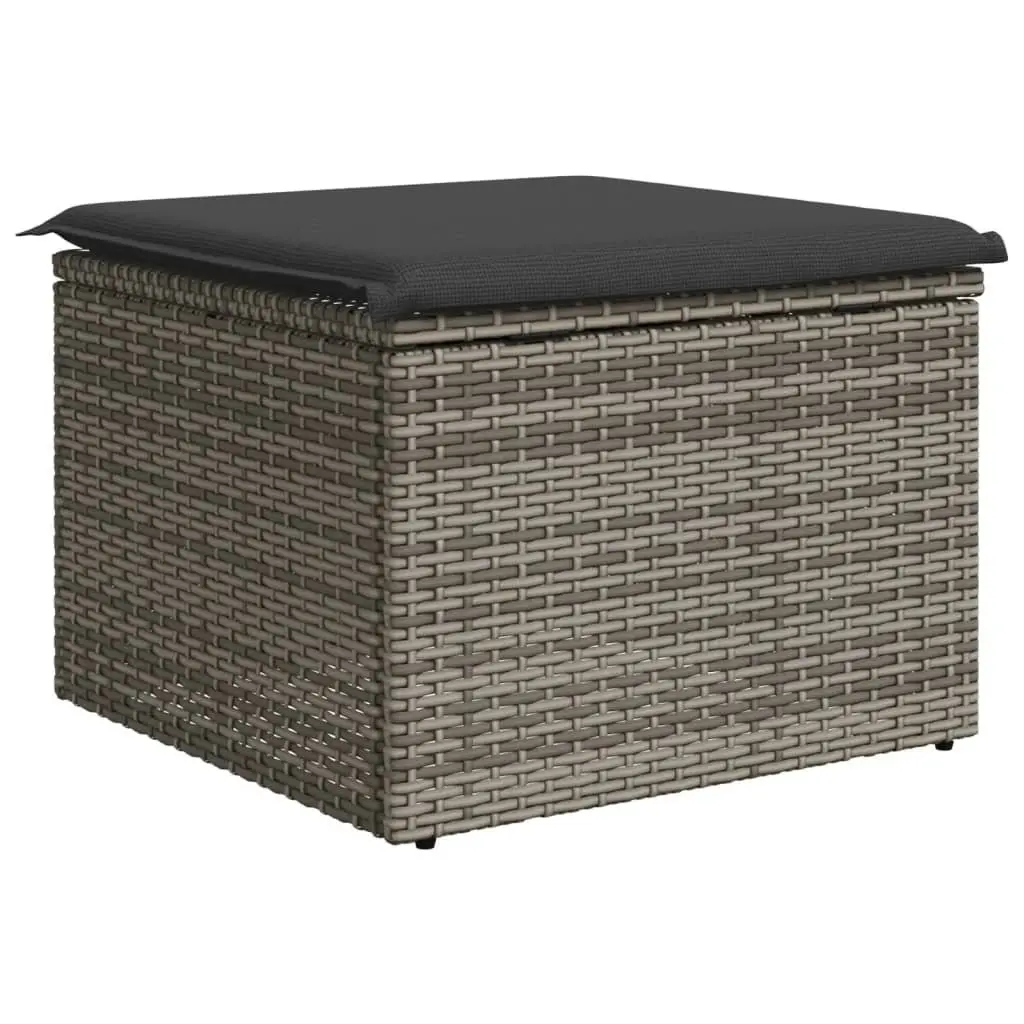 Garden Stool with Storage Cushion Grey Poly Rattan Seat 55 x 55 x 37 cm