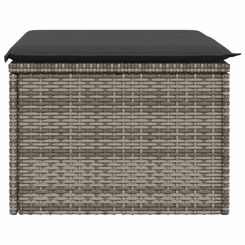 Garden Stool with Storage Cushion Grey Poly Rattan Seat 55 x 55 x 37 cm