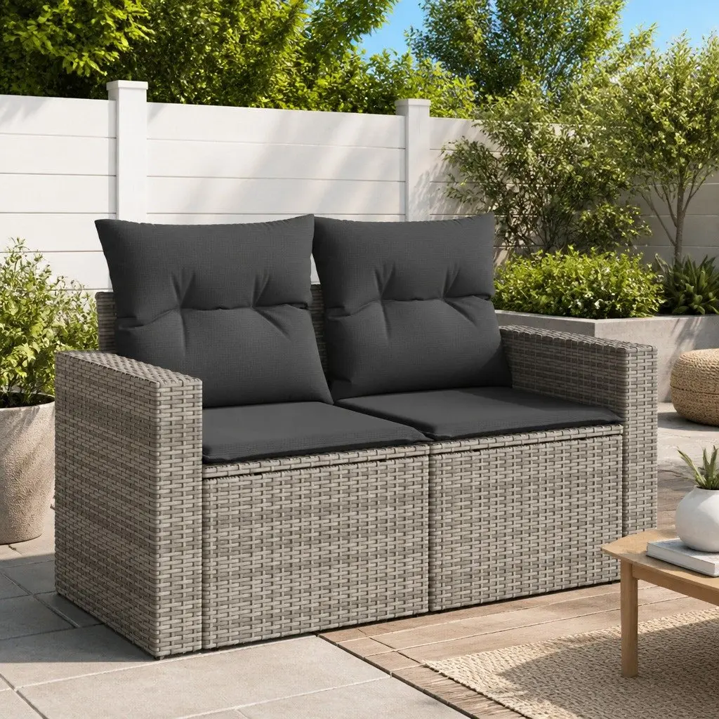 2-Seater Outdoor Garden Sofa Poly Rattan Grey with Cushions Patio Seating