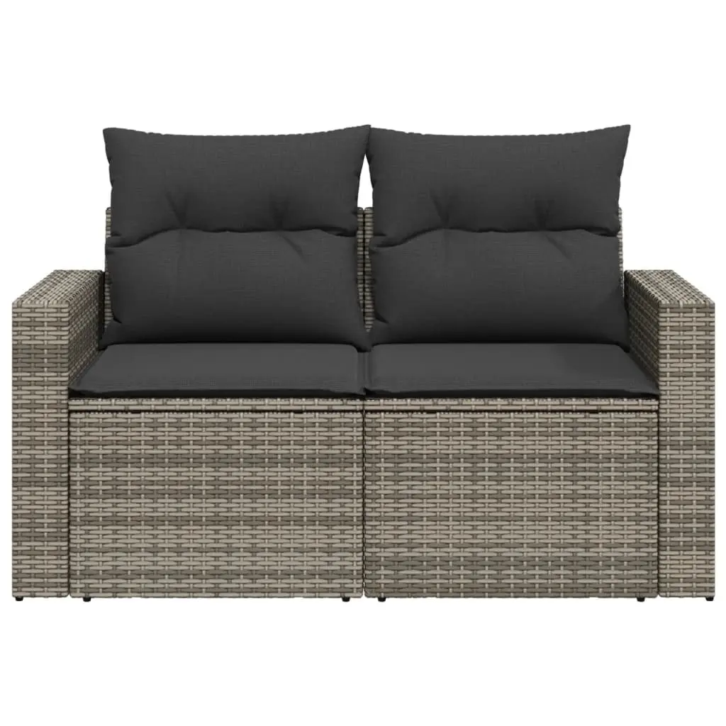 2-Seater Outdoor Garden Sofa Poly Rattan Grey with Cushions Patio Seating