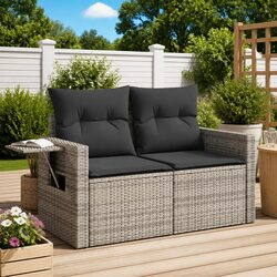 2-Seater Garden Sofa Outdoor Lounge Furniture Poly Rattan Grey with Cushions
