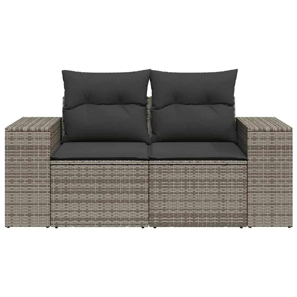 2-Seater Garden Sofa Grey PE Rattan Outdoor Furniture with Cushions