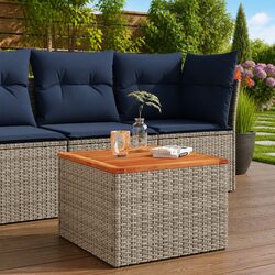 Garden Table Grey Outdoor Patio Furniture Poly Rattan Acacia Wood Top 55x55x37cm