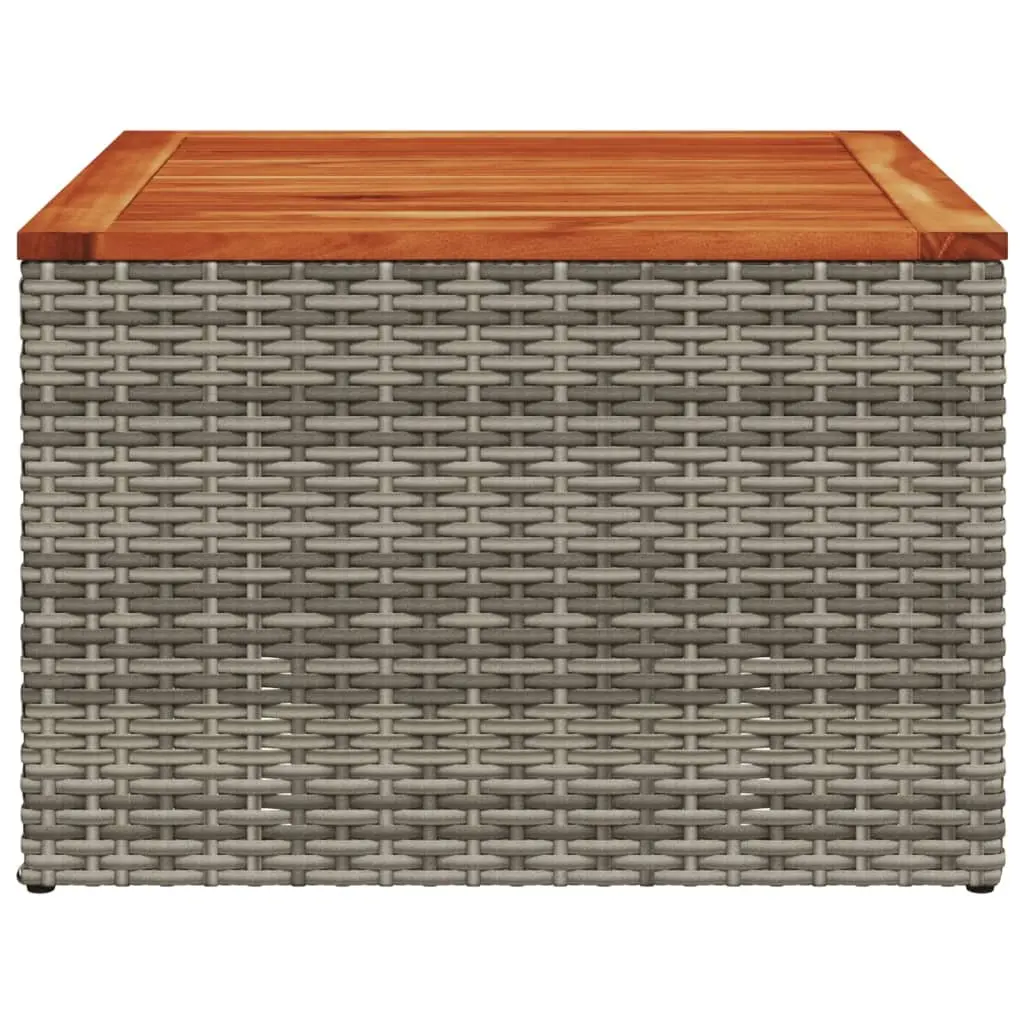 Outdoor Patio Garden Table 55x55x37cm Grey Acacia Wood Top Poly Rattan Frame