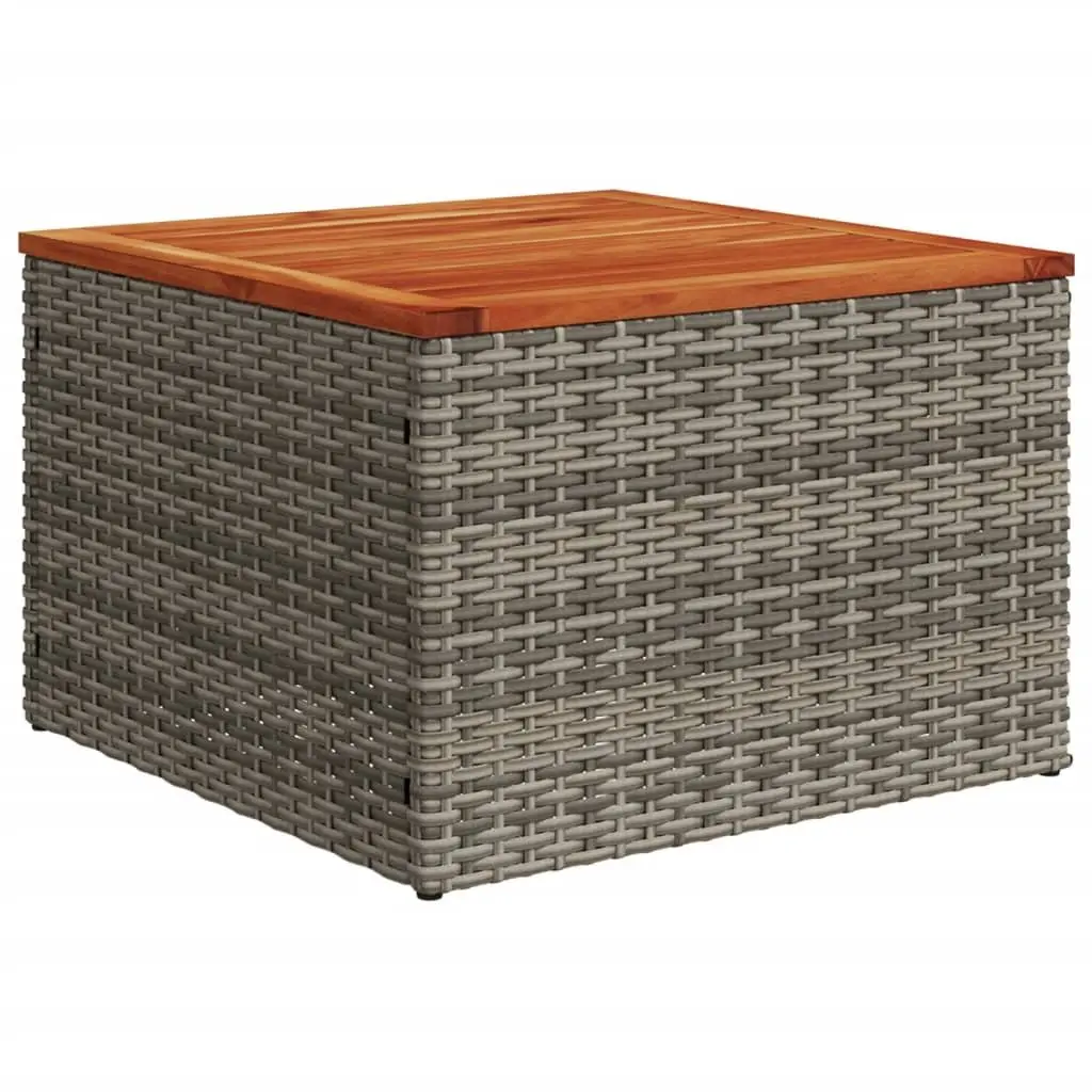 Outdoor Patio Garden Table 55x55x37cm Grey Acacia Wood Top Poly Rattan Frame