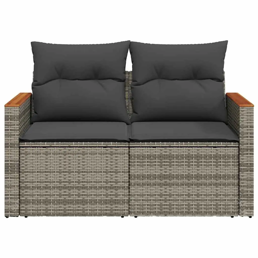 Outdoor Garden Sofa 2-Seater with Cushions Grey Poly Rattan Patio Seating
