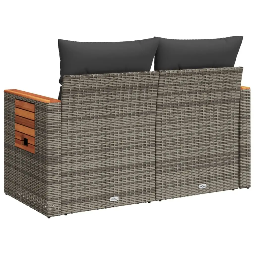 2-Seater Garden Sofa Grey Poly Rattan Outdoor Furniture with Cushions Side Table