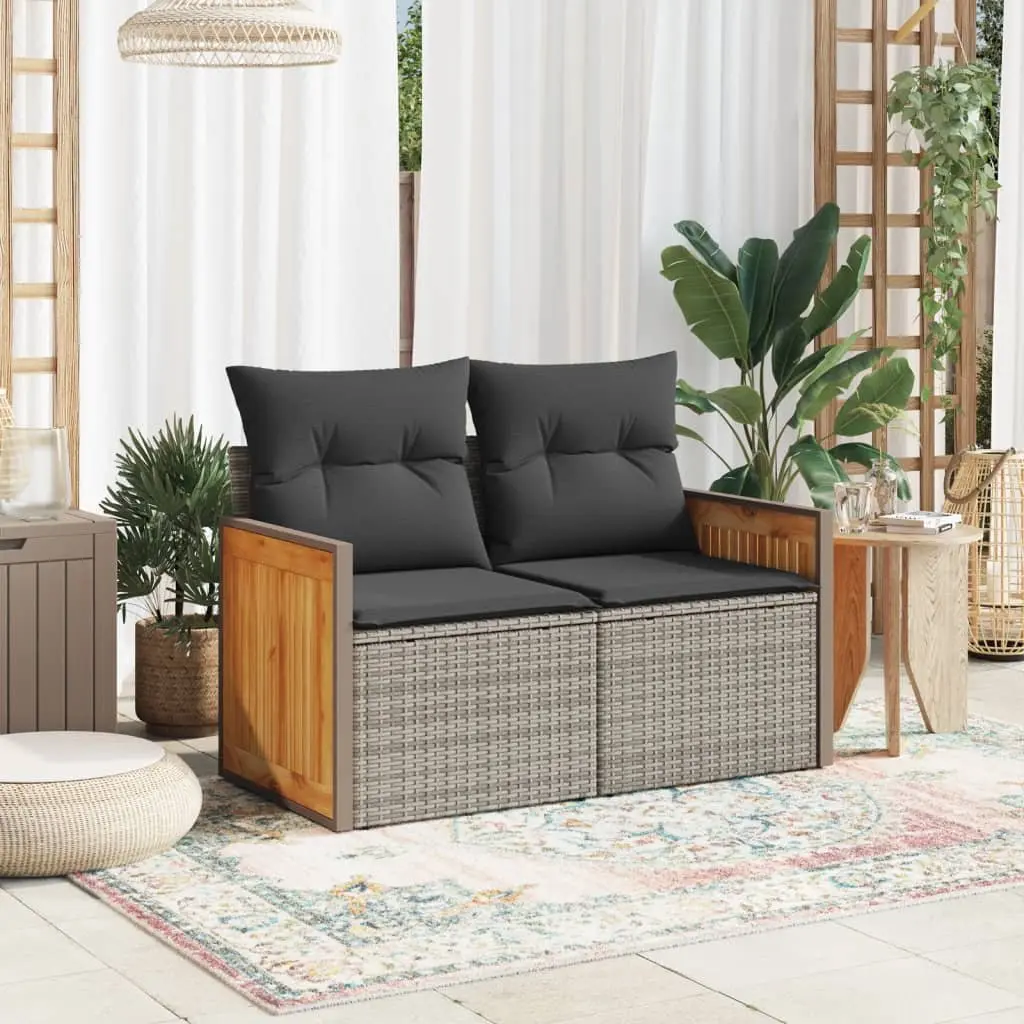 2-Seater Garden Sofa Grey PE Rattan with Cushions Outdoor Patio Furniture
