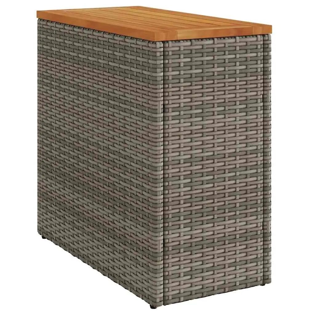 Garden Side Table Grey Poly Rattan Wooden Top 58 x 27.5 x 55 cm
