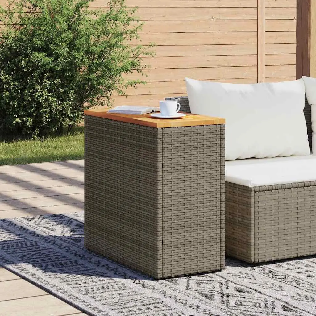 Garden Side Table Grey Poly Rattan Wooden Top 58 x 27.5 x 55 cm