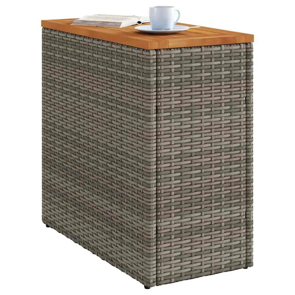 Garden Side Table Grey Poly Rattan Wooden Top 58 x 27.5 x 55 cm