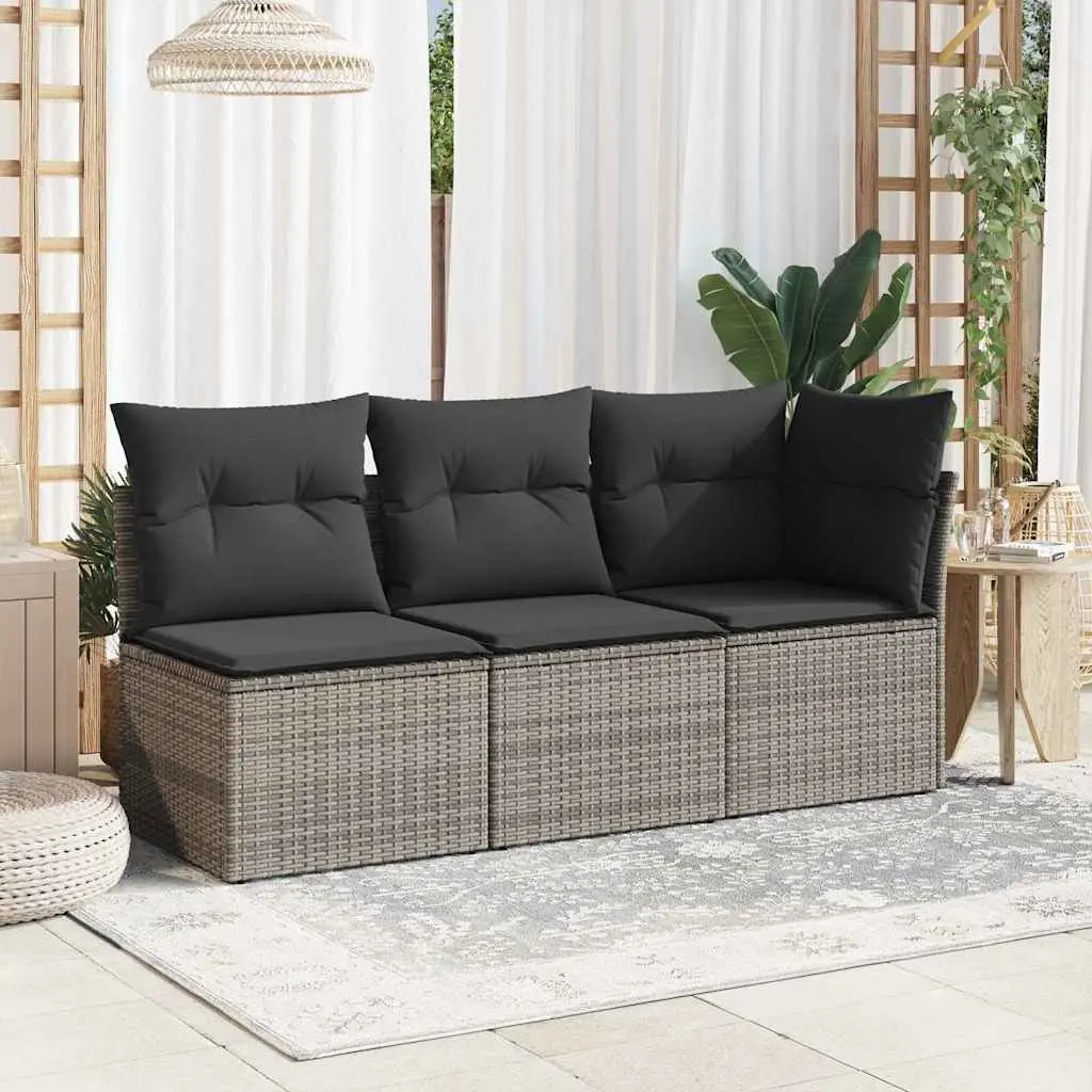 Garden Chair Armless Grey Poly Rattan Outdoor Seating with Cushions