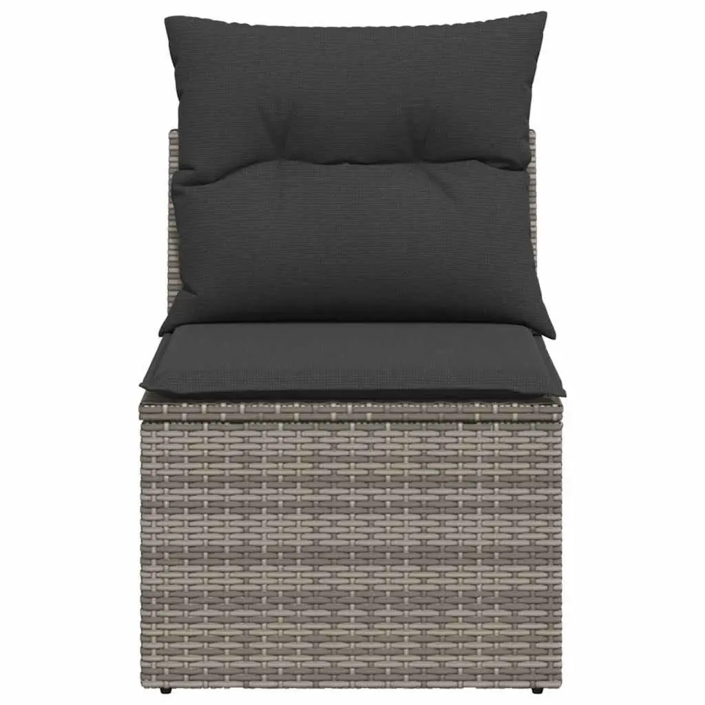 Garden Chair Armless Grey Poly Rattan Outdoor Seating with Cushions