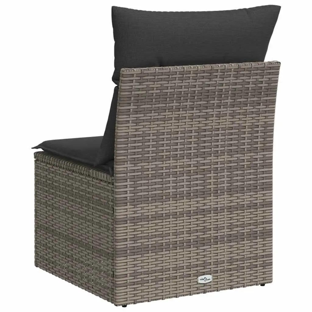 Garden Chair Armless Grey Poly Rattan Outdoor Seating with Cushions