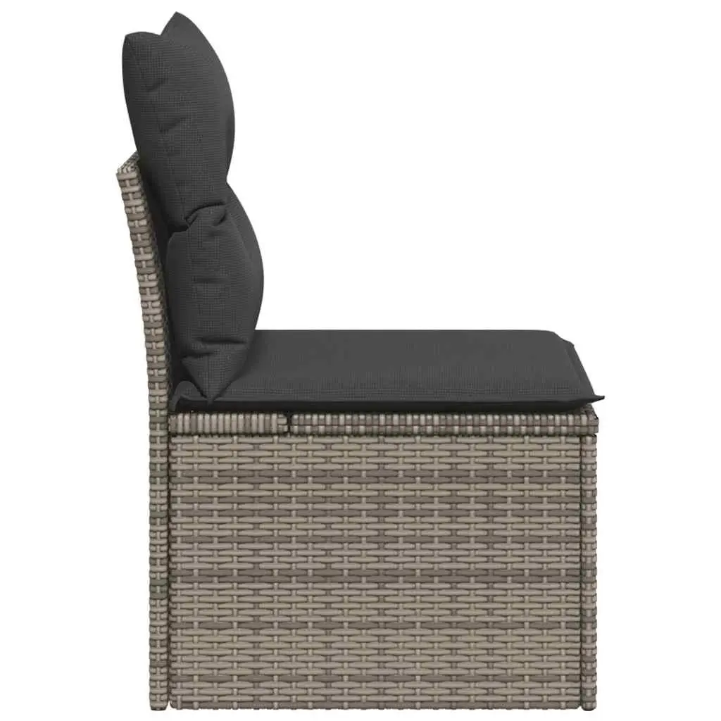 Garden Chair Armless Grey Poly Rattan Outdoor Seating with Cushions
