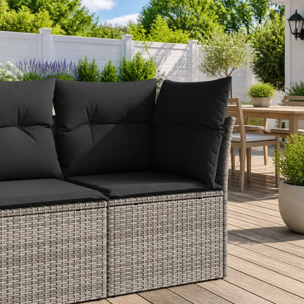 Garden Corner Sofa with Cushions Grey Poly Rattan Modular Outdoor Seating