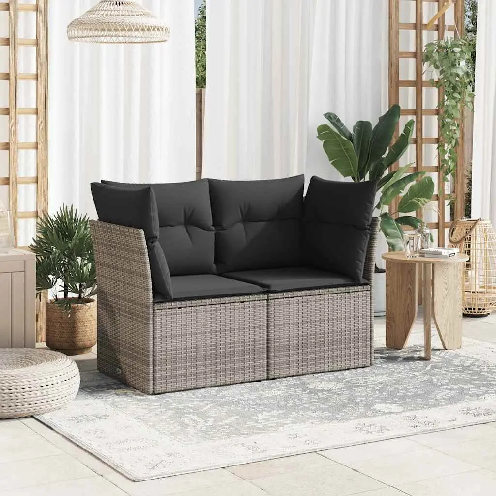 2-Seater Garden Sofa with Cushions Storage Grey Outdoor Poly Rattan Seating