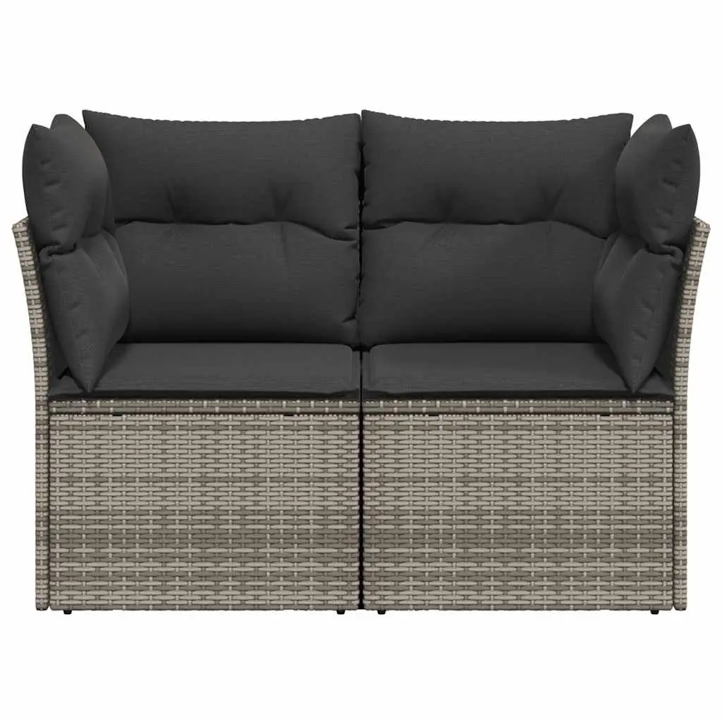 2-Seater Garden Sofa with Cushions Storage Grey Outdoor Poly Rattan Seating