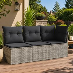 Outdoor Garden Sofa 3-Seater Grey Poly Rattan with Cushions Storage Seat