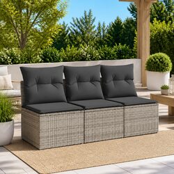 3-Seater Garden Sofa with Storage Cushions Outdoor Patio Furniture Grey