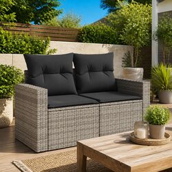Outdoor Garden Sofa 2-Seater Grey Poly Rattan Furniture with Storage Cushions
