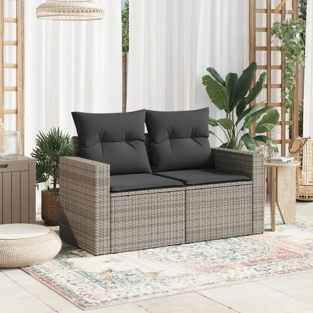 Grey 2-Seater Outdoor Sofa with Cushions and Storage Option