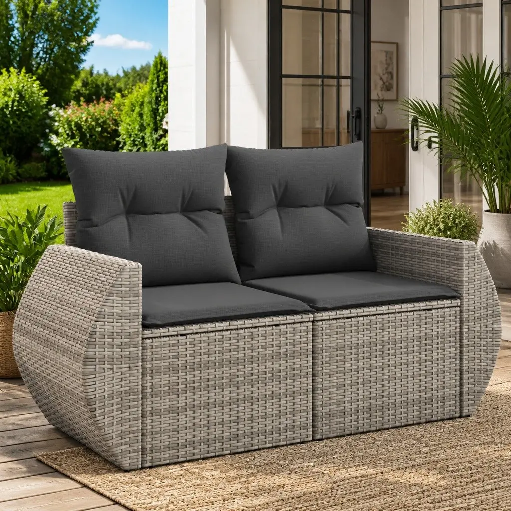 Grey Outdoor 2-Seater Sofa with Removable Cushions and Storage Water-Resistant Bags Patio Furniture Set