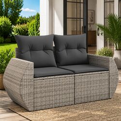 Charming Grey 2-Seater Garden Sofa with Cushions