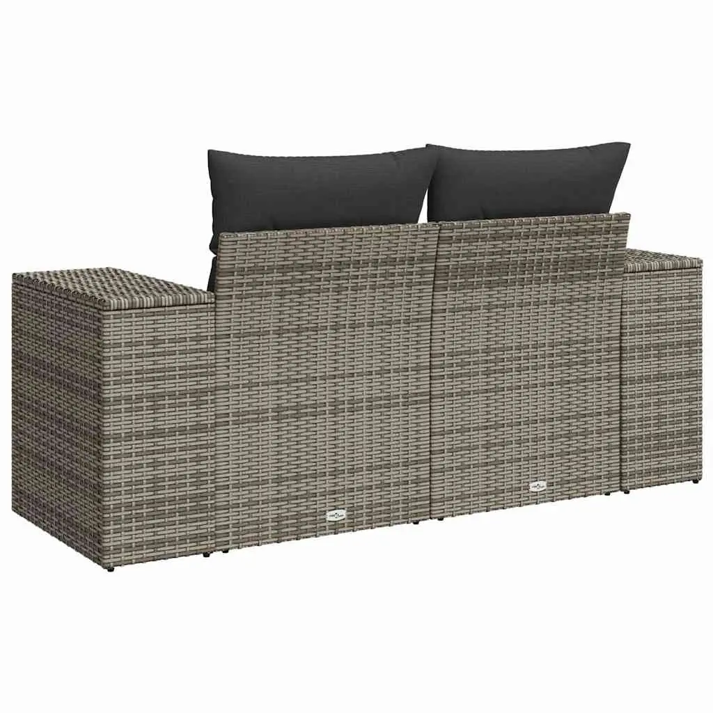 2-Seater Garden Sofa with Cushions and Storage Grey PE Rattan Outdoor Furniture