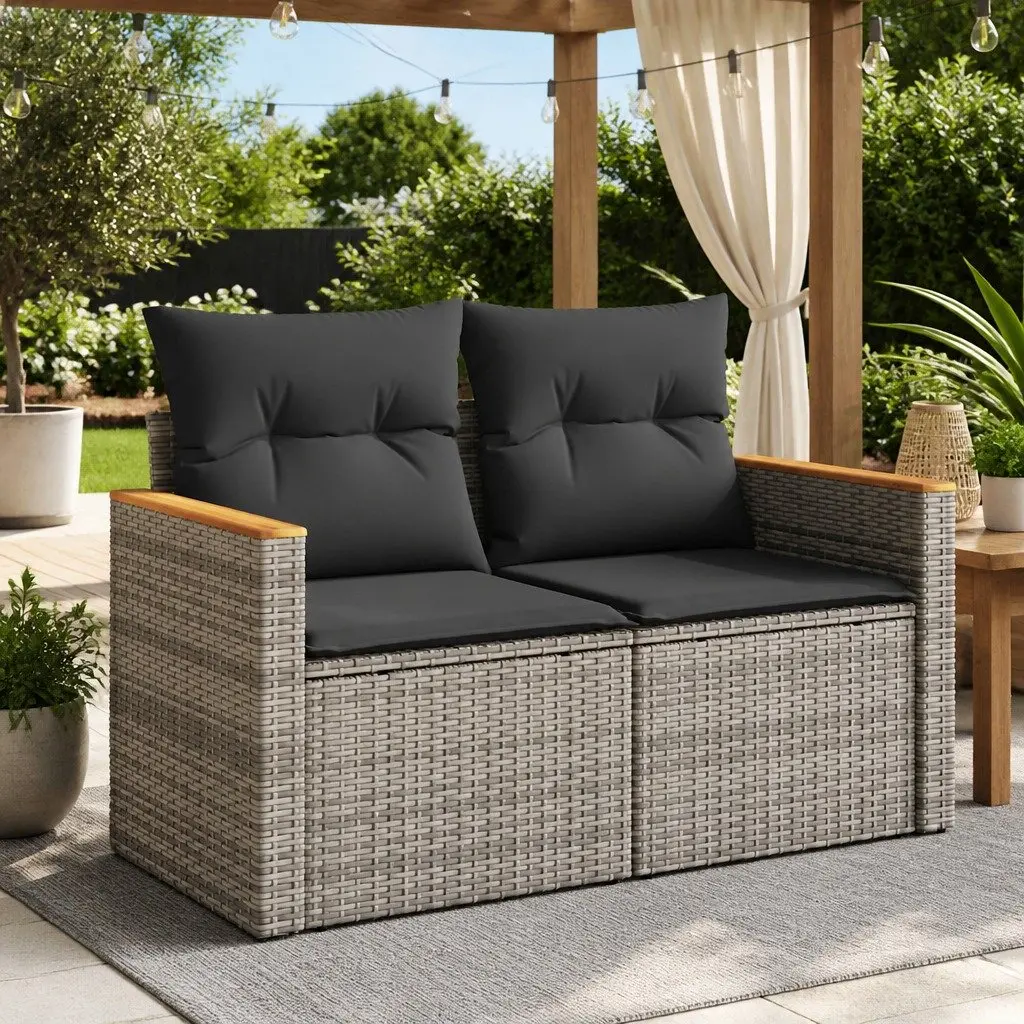 2-Seater Outdoor Garden Sofa with Storage Grey Poly Rattan