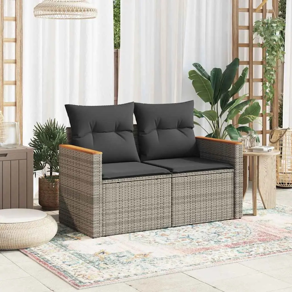 2-Seater Outdoor Garden Sofa with Storage Grey Poly Rattan