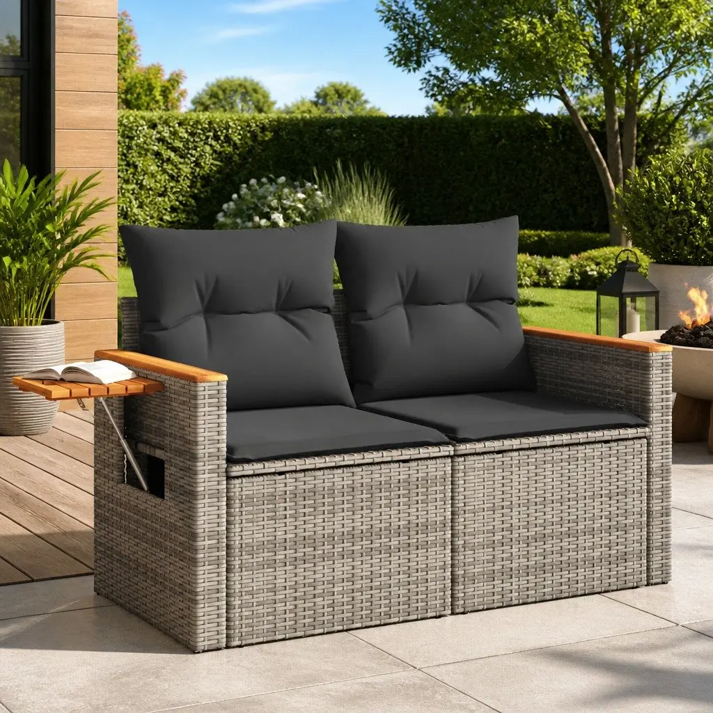 Outdoor Garden Sofa 2-Seater with Cushions Grey PE Rattan Furniture