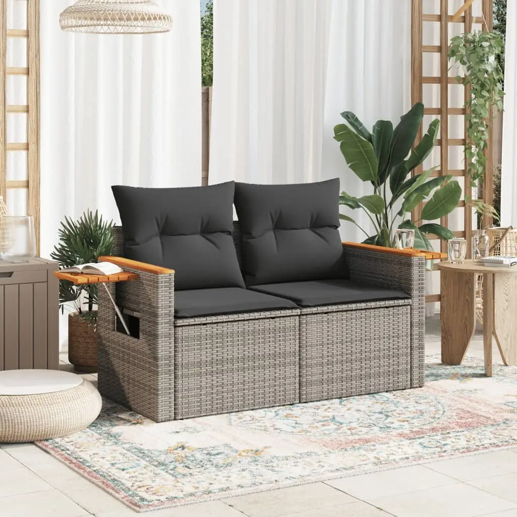 Outdoor Garden Sofa 2-Seater with Cushions Grey PE Rattan Furniture
