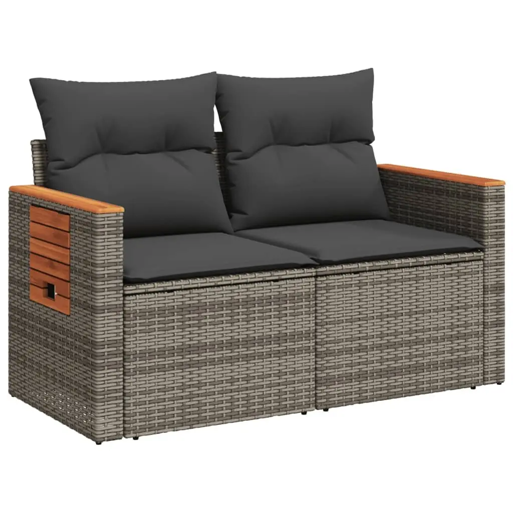 Outdoor Garden Sofa 2-Seater with Cushions Grey PE Rattan Furniture