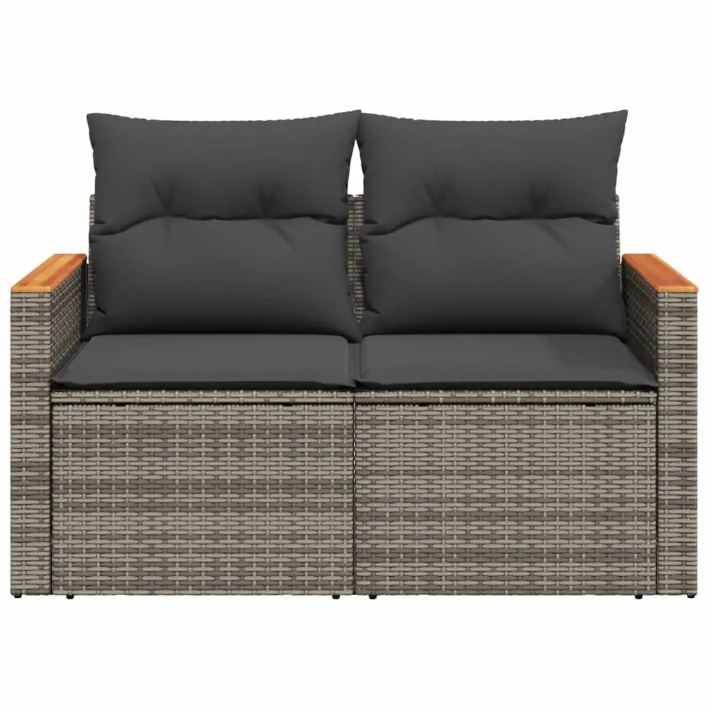 Outdoor Garden Sofa 2-Seater with Cushions Grey PE Rattan Furniture