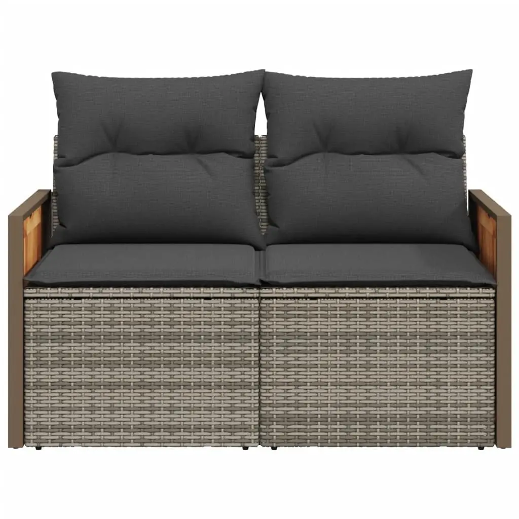 2-Seater Garden Sofa Grey Poly Rattan Outdoor Furniture with Cushions