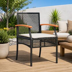 Outdoor Garden Chairs Set 2 pcs Black PE Rattan Steel Frame Cushions